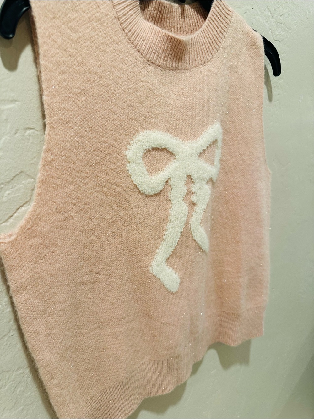 NWT Pink Knit Bow Poncho Sleeveless Sweater Top Feminine Coquette Size S/M - Picture 4 of 7